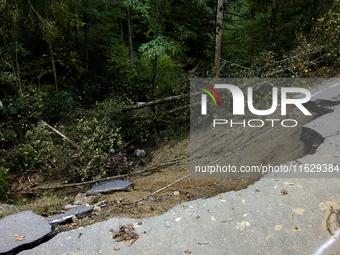 Storm damage from Hurricane Helene is seen in Asheville, North Carolina on October 1, 2024. (