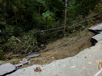 Storm damage from Hurricane Helene is seen in Asheville, North Carolina on October 1, 2024. (