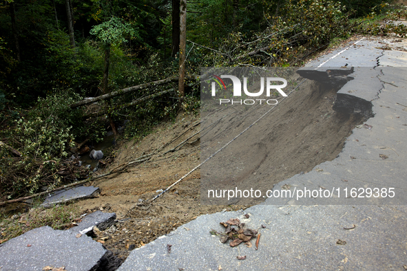 Storm damage from Hurricane Helene is seen in Asheville, North Carolina on October 1, 2024. 