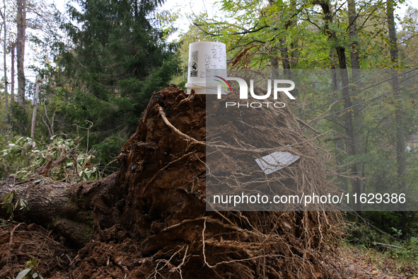 Storm damage from Hurricane Helene is seen in Asheville, North Carolina on October 1, 2024. 