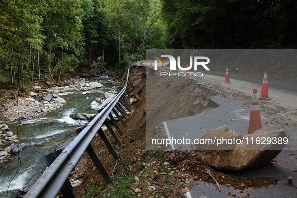 Storm damage from Hurricane Helene is seen in Asheville, North Carolina on October 1, 2024. 