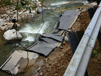 Storm damage from Hurricane Helene is seen in Asheville, North Carolina on October 1, 2024. (