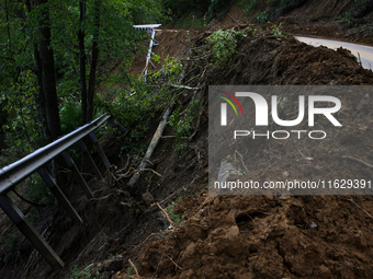 Storm damage from Hurricane Helene is seen in Asheville, North Carolina on October 1, 2024. (