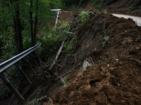 Storm damage from Hurricane Helene is seen in Asheville, North Carolina on October 1, 2024. (