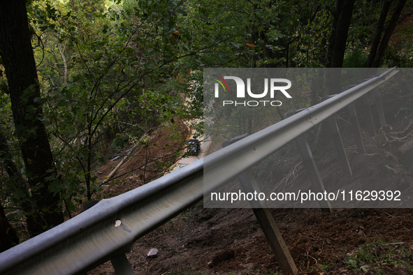 Storm damage from Hurricane Helene is seen in Asheville, North Carolina on October 1, 2024. 