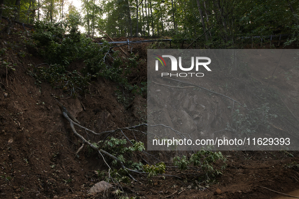 Storm damage from Hurricane Helene is seen in Asheville, North Carolina on October 1, 2024. 