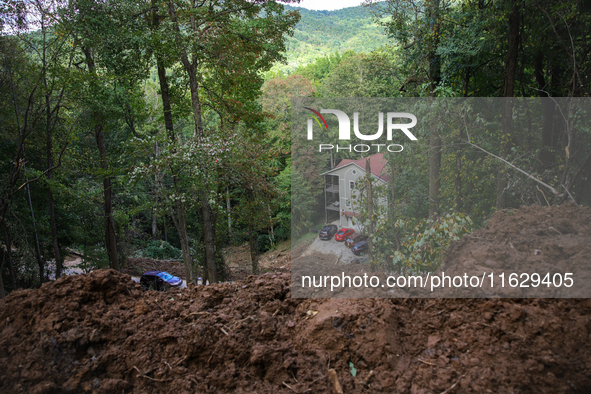 Storm damage from Hurricane Helene is seen in Asheville, North Carolina on October 1, 2024. 