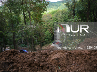 Storm damage from Hurricane Helene is seen in Asheville, North Carolina on October 1, 2024. (