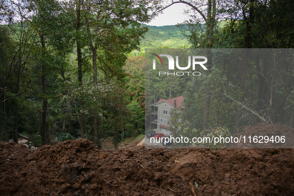 Storm damage from Hurricane Helene is seen in Asheville, North Carolina on October 1, 2024. 