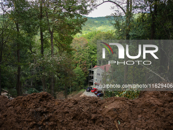 Storm damage from Hurricane Helene is seen in Asheville, North Carolina on October 1, 2024. (