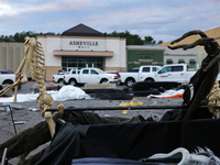 Damaged Halloween products sit in the parking lot of the Asheville Mall in Asheville, North Carolina on October 1, 2024 after Hurricane Hele...