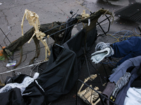 Damaged Halloween products sit in the parking lot of the Asheville Mall in Asheville, North Carolina on October 1, 2024 after Hurricane Hele...