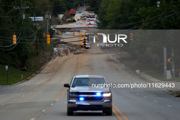 Storm damage from Hurricane Helene is seen in Asheville, North Carolina on October 1, 2024. 