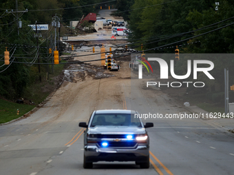 Storm damage from Hurricane Helene is seen in Asheville, North Carolina on October 1, 2024. (