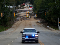 Storm damage from Hurricane Helene is seen in Asheville, North Carolina on October 1, 2024. (