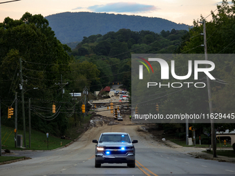 Storm damage from Hurricane Helene is seen in Asheville, North Carolina on October 1, 2024. (