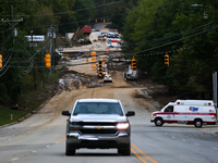 Storm damage from Hurricane Helene is seen in Asheville, North Carolina on October 1, 2024. (