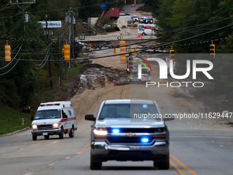 Storm damage from Hurricane Helene is seen in Asheville, North Carolina on October 1, 2024. (