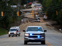 Storm damage from Hurricane Helene is seen in Asheville, North Carolina on October 1, 2024. (