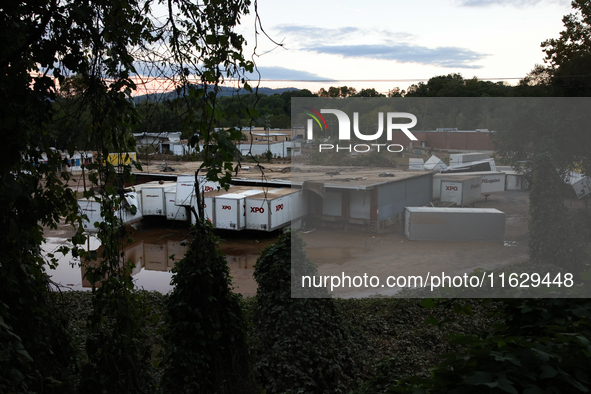 Storm damage from Hurricane Helene is seen in Asheville, North Carolina on October 1, 2024. 