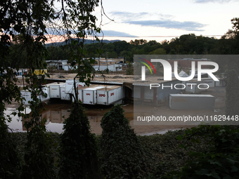 Storm damage from Hurricane Helene is seen in Asheville, North Carolina on October 1, 2024. (