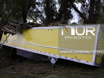 Storm damage from Hurricane Helene is seen in Asheville, North Carolina on October 1, 2024. (