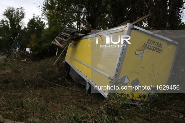 Storm damage from Hurricane Helene is seen in Asheville, North Carolina on October 1, 2024. 