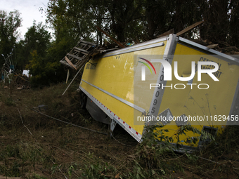 Storm damage from Hurricane Helene is seen in Asheville, North Carolina on October 1, 2024. (