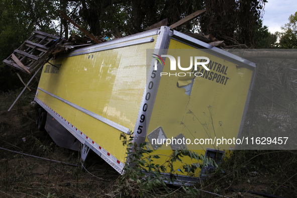 Storm damage from Hurricane Helene is seen in Asheville, North Carolina on October 1, 2024. 