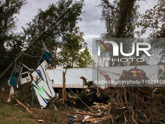 Storm damage from Hurricane Helene is seen in Asheville, North Carolina on October 1, 2024. (