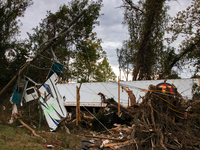 Storm damage from Hurricane Helene is seen in Asheville, North Carolina on October 1, 2024. (