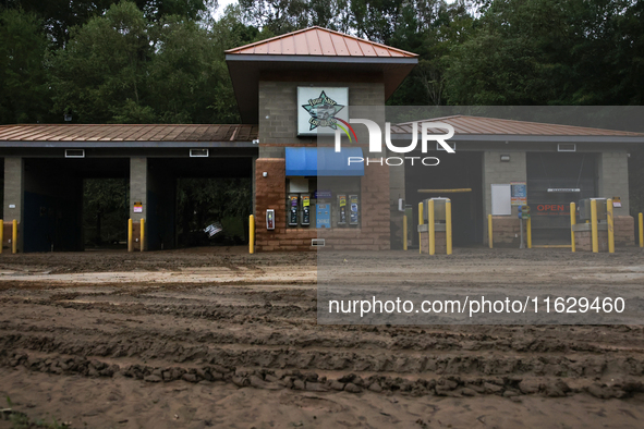 Storm damage from Hurricane Helene is seen in Asheville, North Carolina on October 1, 2024. 