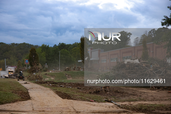 Storm damage from Hurricane Helene is seen in Asheville, North Carolina on October 1, 2024. 