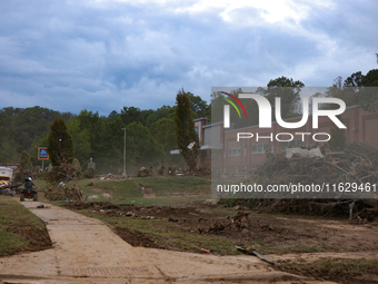 Storm damage from Hurricane Helene is seen in Asheville, North Carolina on October 1, 2024. (