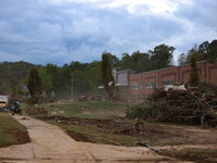 Storm damage from Hurricane Helene is seen in Asheville, North Carolina on October 1, 2024. (