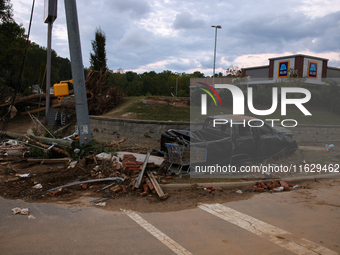 Storm damage from Hurricane Helene is seen in Asheville, North Carolina on October 1, 2024. (