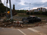 Storm damage from Hurricane Helene is seen in Asheville, North Carolina on October 1, 2024. (