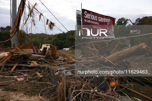 Storm damage from Hurricane Helene is seen in Asheville, North Carolina on October 1, 2024. 