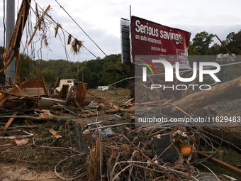 Storm damage from Hurricane Helene is seen in Asheville, North Carolina on October 1, 2024. (