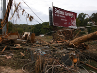 Storm damage from Hurricane Helene is seen in Asheville, North Carolina on October 1, 2024. (