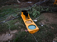 Storm damage from Hurricane Helene is seen in Asheville, North Carolina on October 1, 2024. (