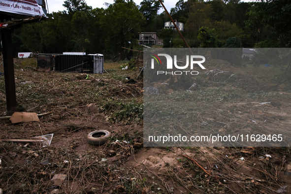 Storm damage from Hurricane Helene is seen in Asheville, North Carolina on October 1, 2024. 