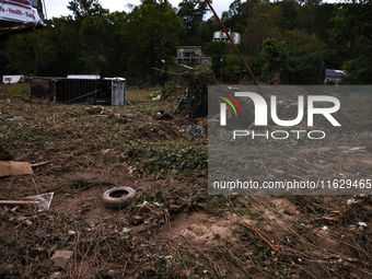 Storm damage from Hurricane Helene is seen in Asheville, North Carolina on October 1, 2024. (