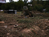 Storm damage from Hurricane Helene is seen in Asheville, North Carolina on October 1, 2024. (