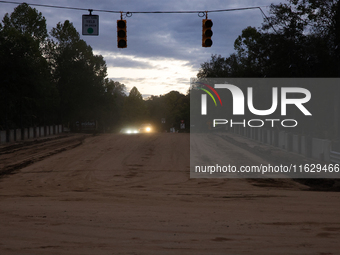 Storm damage from Hurricane Helene is seen in Asheville, North Carolina on October 1, 2024. (