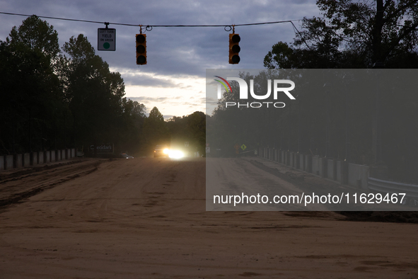 Storm damage from Hurricane Helene is seen in Asheville, North Carolina on October 1, 2024. 