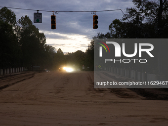 Storm damage from Hurricane Helene is seen in Asheville, North Carolina on October 1, 2024. (