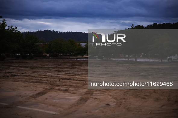 Storm damage from Hurricane Helene is seen in Asheville, North Carolina on October 1, 2024. 