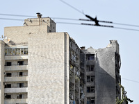 A residential high-rise damaged by Russian shelling in Zaporizhzhia, Ukraine, on October 1, 2024. NO USE RUSSIA. NO USE BELARUS. (