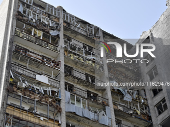 A residential high-rise damaged by Russian shelling in Zaporizhzhia, Ukraine, on October 1, 2024. NO USE RUSSIA. NO USE BELARUS. (